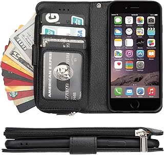 Cavor for iPhone 6/ iPhone 6s Case,PU Leather Zip Pocket Wallet Flip Cover Case Magnetic Closure Book Design with Kickstand Feature & Card Slots Compartment for iPhone6/ iPhone6s(4.7")-Black